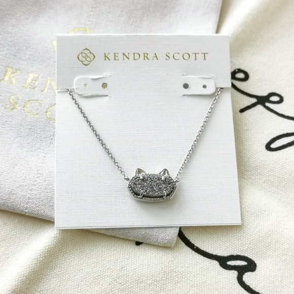 Kendra Scott Pendant Necklace - Elisa Cat Platinum Drusy silver - Picture 1 of 3